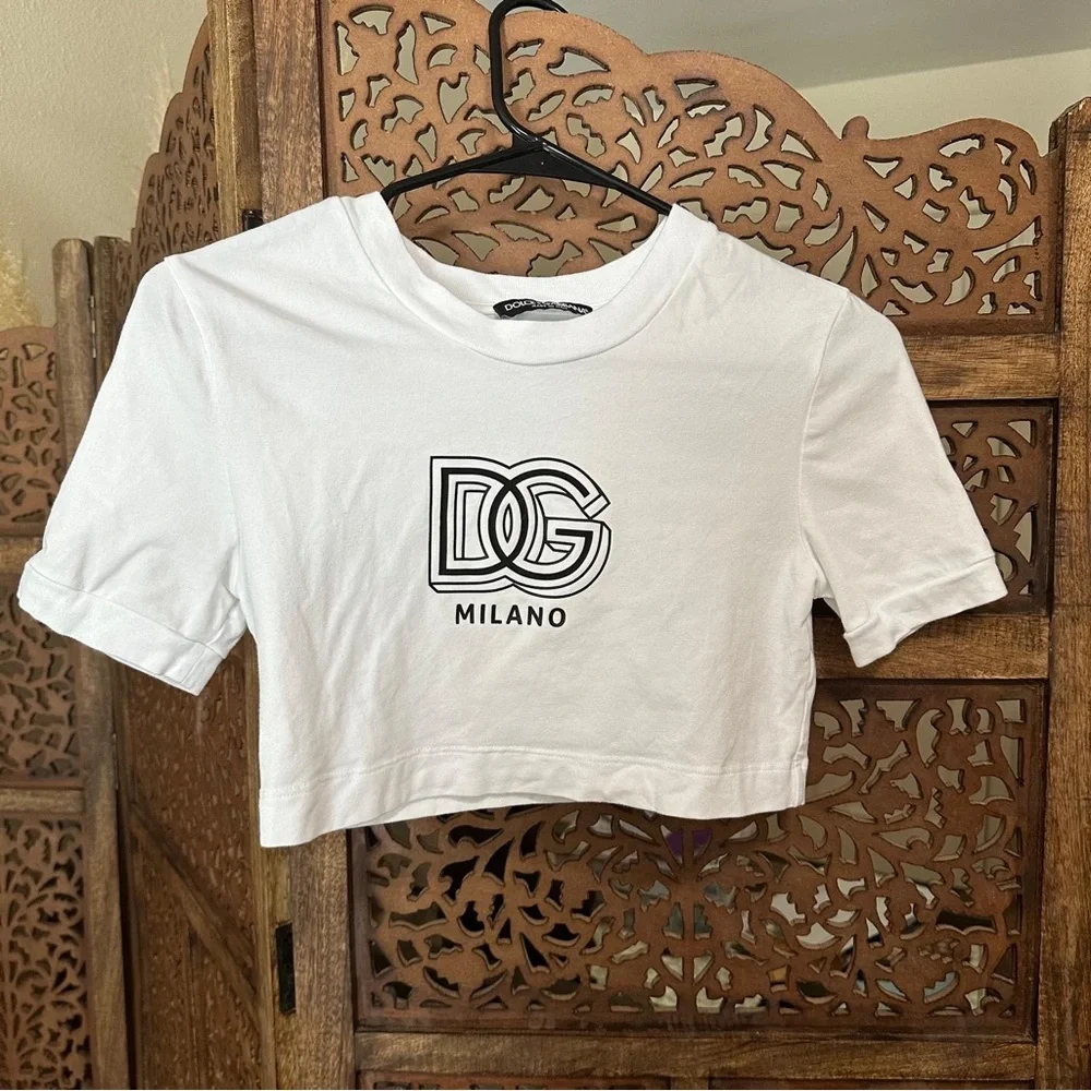 NEW DOLCE & GABBANA CROPPED T-SHIRT WITH LOGO - Picture 5 of 7
